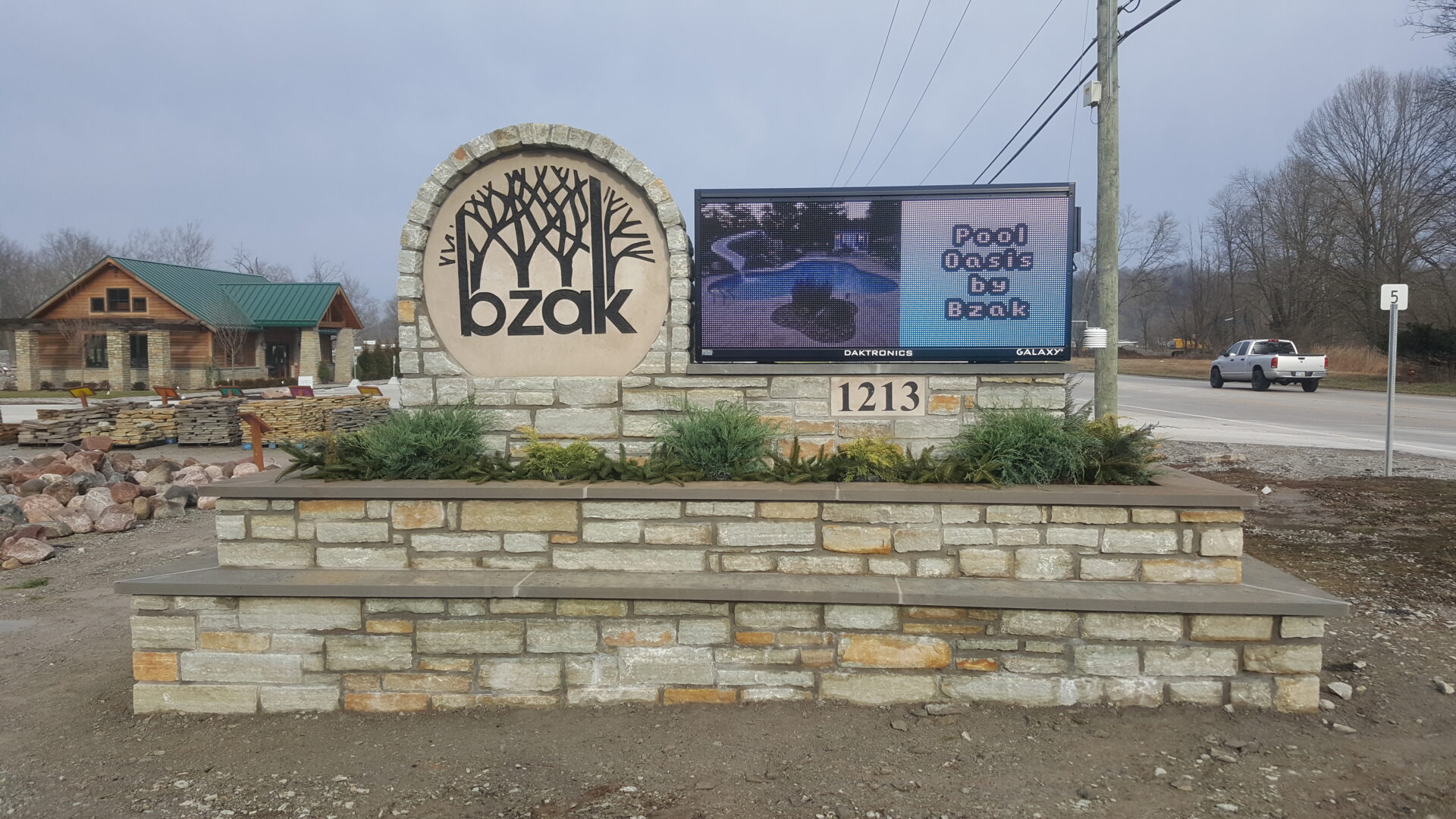 LED Message Board within a rock fabricated sign